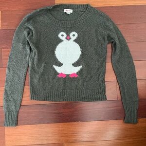 Arizona Jean Company Olive Sweater with White and Pink Design